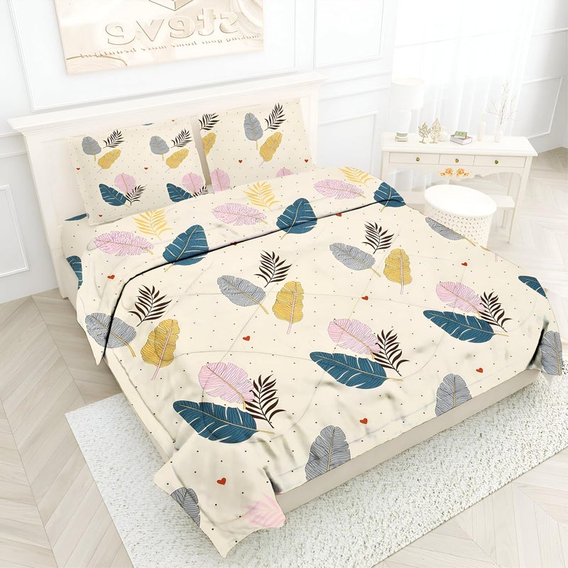 STARNSTYLE 350TC Microfiber Glace Cotton AC Comforter Set King Size with Bedsheet and Pillow Covers - Cream Leaf - Image 4